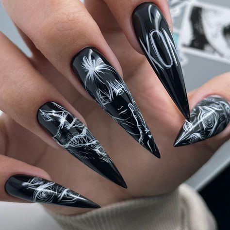 Anime Nails, Glow Nails, Black Clover Anime, Manicure Y Pedicure, Black Clover, Long Acrylic Nails, Cute Acrylic Nails, Anime Inspired, Black Heart