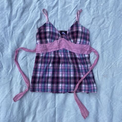 lacey plaid pink tank top, barbie outfit inspo , tie up top, thrifted fashion inspo, ootd, summer outfit, coquette, vintage, vintage fashion, vintage vibes, thrift, thrifted fashion, y2k, 90s, summer outfit inspiration Outfit Coquette, Thrifted Fashion, 90s Summer, Tie Up Top, Plaid Tank Top, Tøp Aesthetic, Coquette Vintage, Summer Plaid, Fashion Y2k