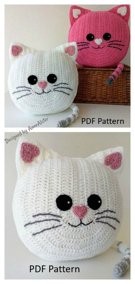 Cat Pillow Pattern, Kat Haken, Crochet Pillow Patterns Free, Pillow Crochet, Crocheted Cat, Cat Crochet, Crochet Cushion Cover, Crochet Pillow Pattern, Cat Cushion