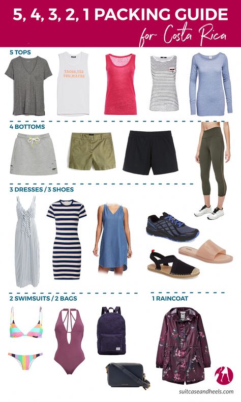 A complete Costa Rica packing list that covers outfit selection, essential items, and more. No more wondering what to pack for Costa Rica! via @suitcaseheels #travelinspiration Costa Rica Travel Packing, Pack For Costa Rica, Costa Rica Packing List, Costa Rica Packing, Costa Ric, Packing Guide, Travel Capsule, Travel Capsule Wardrobe, Costa Rica Travel