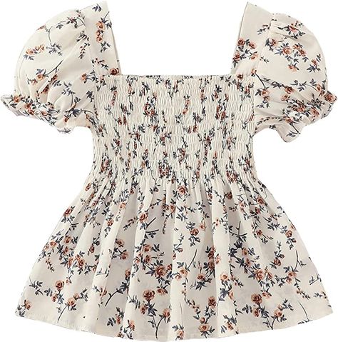 Amazon.com: SHENHE Girl's Floral Square Neck Puff Short Sleeve Shirred Blouse Peplum Tops Beige 11-12Y: Clothing, Shoes & Jewelry Summer Puff Sleeve Peplum Top With Smocked Bodice, Spring Smocked Bodice Peplum Top With Puff Sleeves, Spring Floral Print Smocked Top With Puff Sleeves, Feminine Floral Print Smocked Top With Puff Sleeves, Feminine Floral Print Peplum Top, Shirred Blouse, Floral Squares, Peplum Blouse, Square Neck