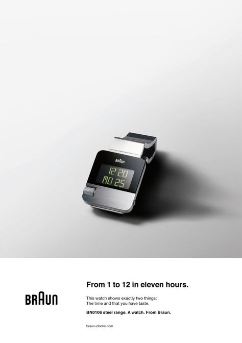 Braun Clock, Braun Dieter Rams, Dieter Rams Design, Braun Watches, Braun Design, Creative Advertising Campaign, Publicidad Creativa, G Shock Watches, Design Industrial