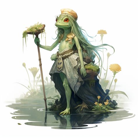 Concept Character Design. DND, character. Frog People Dnd, Grippli Character Concept, Grippli Pathfinder, Frog People Art, Garden Character Design, Dnd Frog Character, Grung Dnd Character Art, Bullywug Dnd, Dnd Frog