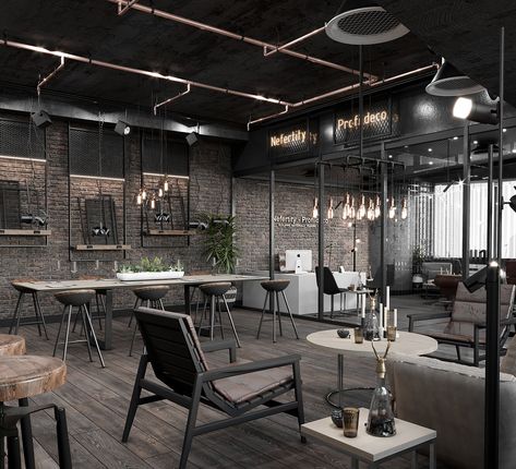 Office Project In Dubai on Behance Bistro Design, Industrial Theme, Art Interior Design, School Campus, Shop Window Design, Modern Loft, Cafe Interior Design, Art Interior, Restaurant Interior Design