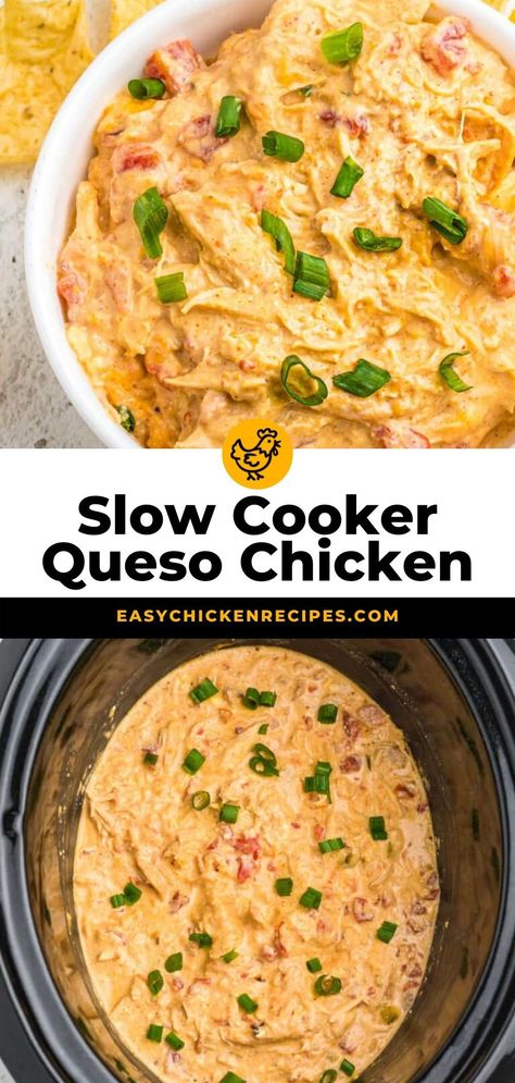 Mexican Chicken Dip Crockpot, Crockpot Queso Chicken, Crockpot Dip Recipes, Chicken Queso Dip, Chicken Dips Crockpot, Crockpot Queso, Dip Recipes Crockpot, Queso Chicken, Rotel Recipes