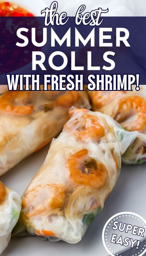 Embrace the lighter side of life with these Vietnamese summer rolls! This recipe is a celebration of spring and summer, featuring shrimp wrapped in delicate rice paper along with fresh herbs and veggies. The real stars? A dreamy peanut sauce and a zesty nuoc cham for dipping. Perfect for a healthy lunch, appetizer, or snack that's as delicious as it is nutritious. Shrimp Salad Rolls With Peanut Sauce, Rice Paper Recipes Shrimp, Shrimp Rolls Rice Paper, Shrimp Peanut Sauce, Easy Summer Rolls, Fresh Spring Rolls Recipe, Rice Paper Rolls Recipes, Shrimp Summer Rolls, Vietnamese Summer Rolls