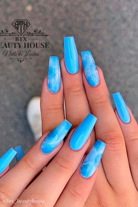 Blue Water Nails, Ocean Blue Nails, Water Nail Art, Sea Nails, Aqua Nails, Water Nails, Water Color Nails, Spring Acrylic Nails, Blue Acrylic Nails