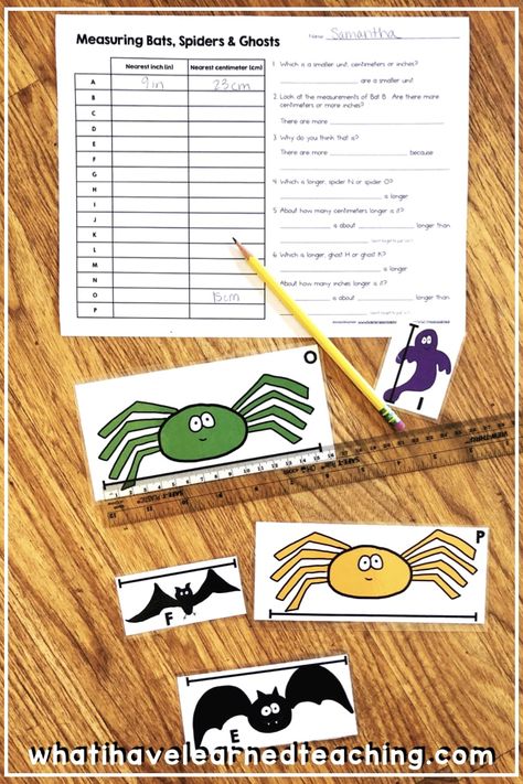 Halloween Measurement Math Activity Fun Measurement Activities, Math Measurement Activities, Halloween Measurement, Free Math Centers, Halloween Math Centers, Halloween Math Activities, Free Math Resources, Halloween Creatures, October Activities