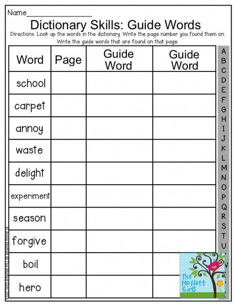 Dictionary Skills: Guide Words- Look up the given word in the dictionary, write the page number and the two guide words. Dictionary Activities, Dictionary Skills, Guide Words, Library Skills, Library Activities, 3rd Grade Reading, Library Lessons, 2nd Grade Reading, Vocabulary Worksheets