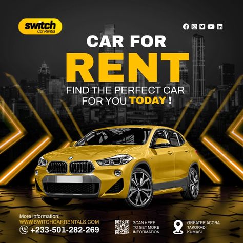 Car sale & rent facebook cover template Rent Car Design, Car Rental Logo Design, Car Rental Poster, Car Rental Flyer Design, Rent A Car Advertising, Raipur Chhattisgarh, Instagram Template Free, Luxury Car Rental, Facebook Cover Template