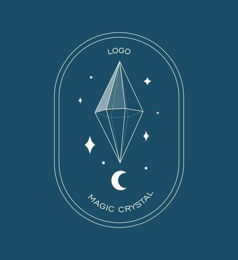 Crystal gem and moon outline logo illustration. Magic crystal concept. Modern vector illustration. Transparent line art gem with stars. Minimalistic sticker design for web. Drawing Gemstones, Crystal Line Art, Gemstone Logo, Moon Outline, Gem Logo, Jewel Logo, Magic Crystal, Crystal Logo, Pin Logo