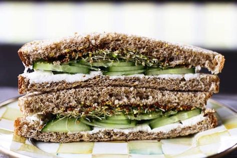 Cucumber, Cream Cheese, and Sprout with Grainy Mustard Sandwiches Sprout Sandwich, Cucumber Cream Cheese, Cucumber Sandwich, Grainy Mustard, Food Motivation, Veggie Sandwich, Cucumber Sandwiches, Burgers Sandwiches, Get Motivated