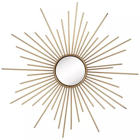 Gold Sunburst Metal Wall Mirror | Hobby Lobby | 2279834 Sunburst Wall Mirrors, Sunburst Mirror With Sconces, Hobby Lobby Mirrors Wall, Starburst Wreath, Forest Inspired Bedroom, Sunburst Wall Art, Metal Wall Mirror, Sunburst Pattern, Gold Sunburst