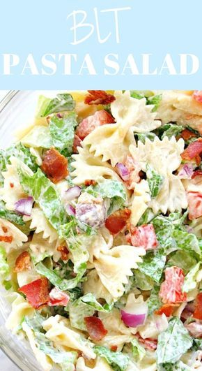 BLT Pasta Salad Recipe – delicious Summer pasta salad idea! Bacon, lettuce and tomatoes with farfalle pasta and creamy dressing (mayo-free option too!) is like your favorite BLT sandwich toppings in a bowl. Jimmy Buffet Pasta Salad, Sides For Sandwiches, Blt Pasta Salad Recipe, Sandwich Blt, Sandwich Toppings, Blt Recipes, Blt Pasta Salad, Salad Kale, Blt Pasta