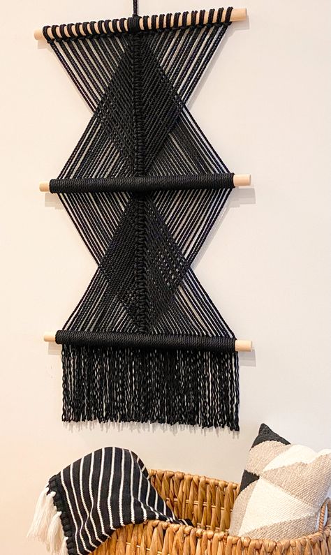 Macrame Things, Black Macrame Wall Hanging, Mini Macrame Wall Hanging, Small Macrame Wall Hanging, Black Macrame, Small Macrame, Mini Macrame, Hanging Home Decor, Hallway Bedroom