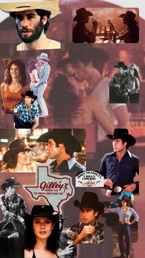 Another one of my favorite movies Urban Cowboy #texasbud #texassissy #gillys#cowboys #twostep #uptownpam #oilgirl #urbancowboy #whiskey #bullrider #west Urban Cowboy Movie Outfits, Urban Cowboy Movie, Urban Cowboy Style, Cowboy Movies, Movie Rooms, Cowboy Images, Movie Outfits, My Favorite Movies, Wallpaper Inspiration