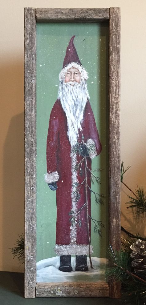 Santa Painting On Wood, Paint Brush Santa Ornaments, Primitive Santa Painting, Santa Eyes Painting, Painted Santas On Wood, Painted Santa Faces, Santa Paintings On Canvas, Christmas Doorhangers, Santa Portraits