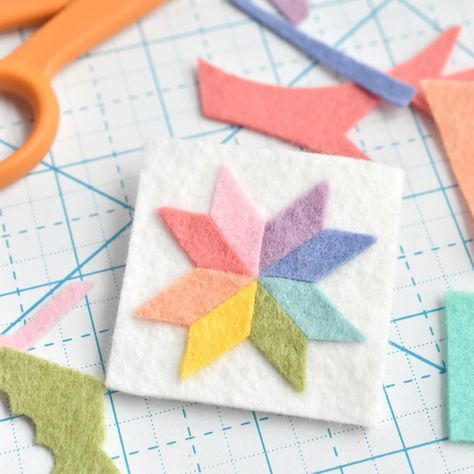 Head to my blog today to see how to use my Cozy Quilt Blocks ornament pattern to make pins for National Quilting Month! I even made some different blocks that use the same pieces from the pattern. They are just so fun and I want to make more for all my quilt friends! #quiltblocks #feltcrafts #woolfelt #benziefelt #quilting #quiltersofinstagram #nationalquiltingmonth #handmade #kawaiicrafts Quilt Block Christmas Ornaments, Easy Crafts For Beginners, Felt Scrap Projects, Felt Hand Sewing Projects, Felt Square Crafts Ideas, Sewing Diy Gifts, Adult Craft Night Ideas, Felt Sheet Crafts Ideas, Felt Crafts Christmas Patterns Free Printable