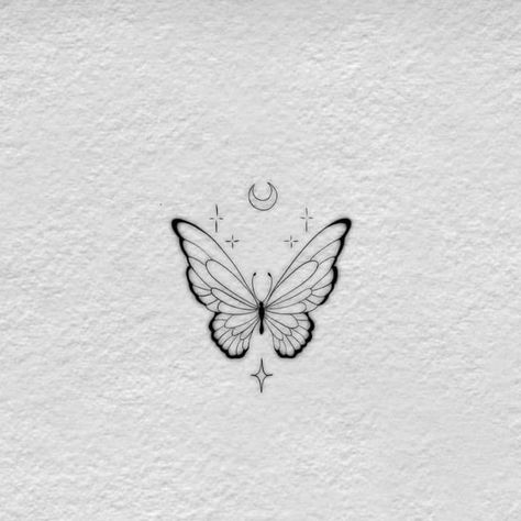 Zodiac Butterfly Tattoo, Butterfly Tattoo Moon, Butterfly Tatoos Woman, Moon With Stars Tattoo, Tattoo Stencils For Women, Butterfly Tattoo Designs For Women, Butterfly Tattoo Ideas For Women, Butterfly And Stars, Moon And Star Tattoo