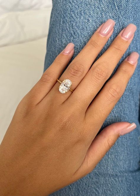 Oval Moissanite Engagement Ring Gold Band, Hidden Oval Halo Engagement Ring, Oval Diamond Hidden Halo Engagement Ring, Engagement Rings Gold Moissanite, Oval Shaped Gold Engagement Rings, Self Engagement Ring, Moisannite Engagement Rings Oval, Mossianite Engagement Rings Oval, 3.5 Oval Engagement Ring