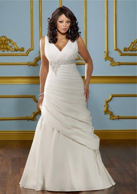 Fitted A Line V Neck Empire Waist Ruched Satin Plus Size Wedding Dress Corset Back Wedding Dress Corset Back, Wedding Dresses Taffeta, Wedding Bridesmaids Dresses Blue, Sukienki Plus Size, Aline Wedding Dress, White Wedding Dress, Wedding Dresses Corset, Wedding Dresses Satin, Dresses Plus Size