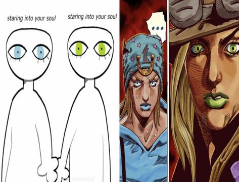 Staring Into Your Soul Memes, Steel Ball Run Johnny, Johnny X Gyro, Gyro Johnny, Gyro And Johnny, Staring Into Your Soul, Johnny And Gyro, Johnny Joestar, Jjba Memes