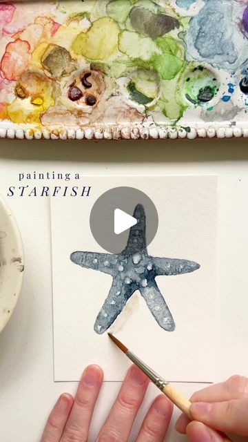 Emily Lex on Instagram: "Painting a starfish.   Paynes Gray is my favorite watercolor color and is the only one used for the gray-blue starfish. Adding water lightens it up and less water+ more paint makes it the perfect deep navy.   You’ll find this color in the watercolor paint set available in my shop or you can buy an individual tube wherever paints are sold.   #watercolor #elstudio #watercolorlife" Emily Lex Watercolor, Starfish Watercolor, Watercolor Starfish, Blue Starfish, Instagram Painting, Watercolor Paint Set, Watercolor Paint, Paint Set, Watercolour Painting