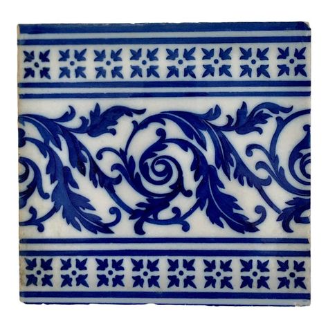 Antique Blue and White Spanish Tile Portuguese Blue And White Tile, Spanish Tile Accent Wall, Spanish Tile Tattoo, Talavera Party, White Spanish Tile, Spanish Villa Interior, Malibu Tile, Americana Cottage, Blue White Tile