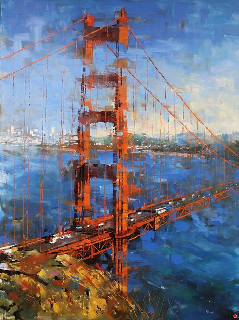 Golden Gate Bridge Painting, Mark Lague, Bridge Painting, Bridge City, Bridge Art, Art Frames, City Painting, Boat Painting, Over The River