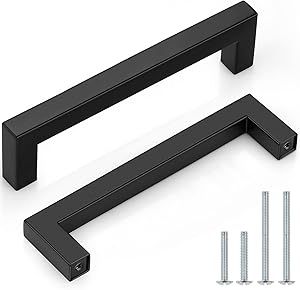 Probrico (10 Pack Flat Black Modern Cabinet Handles 5 Inch(128mm) Hole Center Stainless Steel Drawer Dresser Pulls Square Kitchen Cabinet Hardware Modern Cabinet Handles, Modern Black Kitchen, Kitchen Cupboard Handles, Square Kitchen, Modern Cabinet, Kitchen Pulls, Cabinet Hardware Pulls, Dresser Pulls, Kitchen Cabinet Hardware