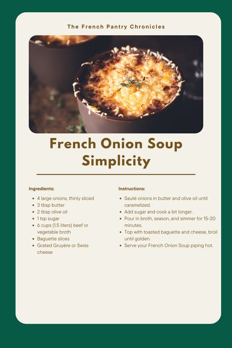 🍲 French Onion Soup Bliss | Caramelized onions, rich broth, and melty cheese in a comforting bowl. Simple, savory, and pure bliss. 😋 #FrenchOnionSoup #SoupRecipes #ComfortFood Bistro French Onion Soup, French Onion Soup No Wine, Sliced Baguette, Melty Cheese, French Onion Soup, Saute Onions, French Onion, Onion Soup, Caramelized Onions