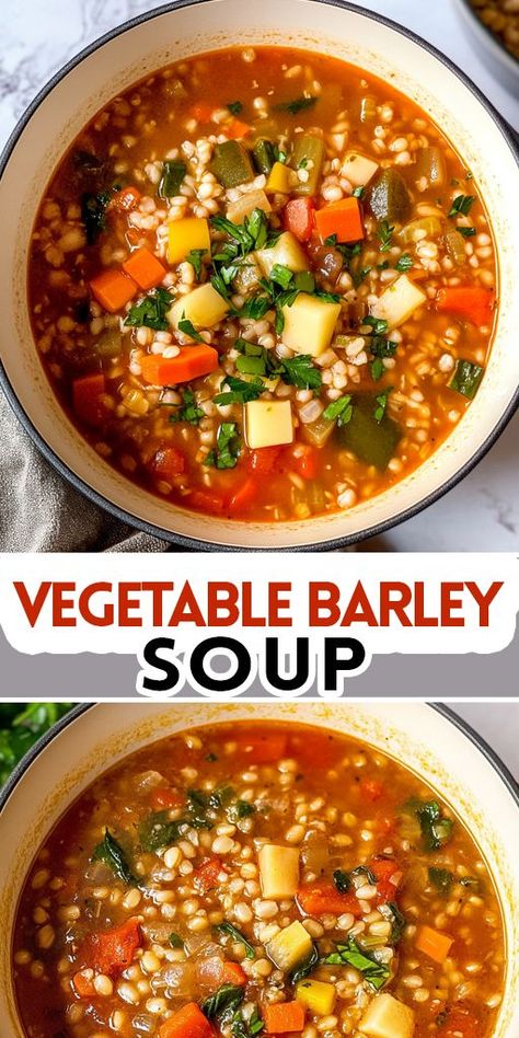 🥕✨ Discover the ultimate comfort food with our delicious Vegetable Barley Soup recipe! Packed with wholesome ingredients, this nourishing soup is not only easy to make but also incredibly satisfying. 👇 Don’t forget to save this pin for later, and share your soup creations with us! What vegetables do you like to add? Comment below! #VegetableBarleySoup #HealthyEating #SoupSeason #MealPrep #ComfortFood #VeganRecipes #HomemadeSoup #HealthyRecipes Barley Vegetable Soup Crockpot, Instant Pot Vegetable Barley Soup, Barley Bean Soup, Farmers Market Vegetable Soup, Vegetable Barley Stew, Hearty Meatless Soups, Veggie Barley Soup Recipes, Vegetable Rice Soup Crockpot, Barely Vegetable Soup