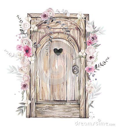 An Old Style Wood Door Decorated by Flowers. Stock Illustration - Illustration of decorative, exterior: 210519280 Aesthetic Door Drawing, Door Tattoo, Door Drawing, Exterior Entrance, Glue Books, Wooden Hut, John Bauer, Love Scrapbook, Sketchbook Inspo