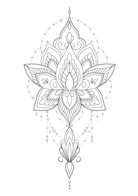 Mandala Thigh Tattoos, Mandala Lotus Tattoo Design, Lotus Mandala Design, Tatuaje Studio Ghibli, Half Sleeve Tattoo Stencils, Lotus Mandala Tattoo, Lace Tattoo Design, Lotus Tattoo Design, Boho Tattoos