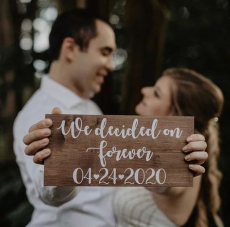 Sister Engagement, Engagement Props, We Decided On Forever, Engagement Photo Props, Engagement Announcement Photos, Couples Pics, Engagement Signs, Fall Engagement Pictures, Engagement Photography Poses