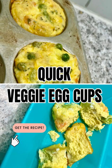 These quick veggie egg cups are easy to make and great for breakfast on the go. Vegetarian Egg Cups, Veggie Egg Bites, Blw Breakfast Ideas, Veggie Egg Bake, Veggie Egg Cups, Bacon Egg Muffins, Baby Led Weaning First Foods, Baby Muffins, Easy Breakfasts