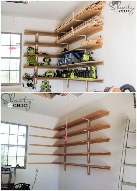 Garage Shelves Diy Wall Mounted, Garage Shoe Shelves, Garage Organization Cheap, Garage Shelving Ideas, Garage Shoe Storage, Diy Shelves Easy, Diy Pull Out Shelves, Pallet Shelves Diy, Build Your Own Garage