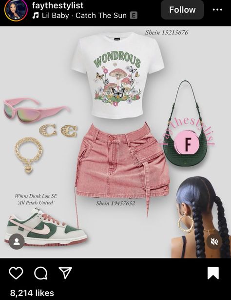 Pink Dunks Outfit Ideas, Outfit With Dunks, Dunks Outfit Ideas, Pink Dunks Outfit, Shein Inspired Outfits, Trendy Shein Outfits, Mini Denim Skirts, Normal Outfits, Pink Dunks