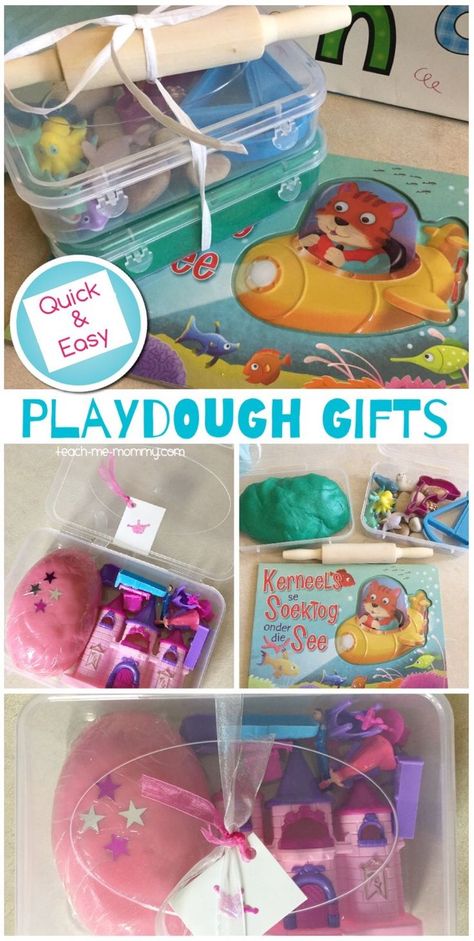 Quick & Easy Playdough Gifts Diy Playdough Kit Gift Ideas, Playdoh Sensory Kits Diy, Playdough Gift Ideas, Diy Playdough Kit, Sand Kits, Playdough Themes, Easy Playdough, Playdough Ideas, Play Dough Gift