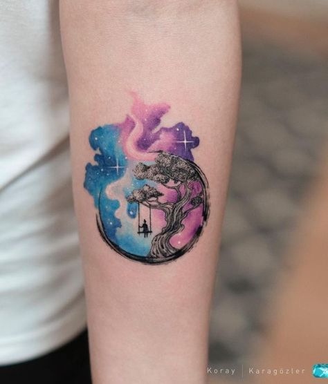 Circle Tattoos, Galaxy Tattoo, Watercolor Tattoos, Tatuaje A Color, Tree Of Life Tattoo, Abstract Tattoo, Great Tattoos, Pattern Tattoo, Creative Tattoos