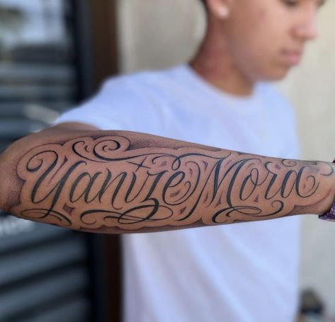 Last Name Arm Tattoo, Name Tattoo Placement Men, Name Tattoos For Men Arm, Name Tattoos Men, Name Tattoo For Men, Name Tattoo Arm, Name Tattoo Designs For Men, Last Name Tattoos For Men, Name Tattoos For Men