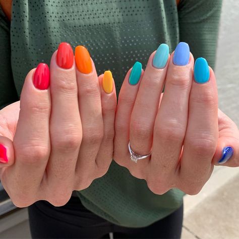 Rainbow Nails Design, Rainbow Nail Art, Multicolored Nails, Rainbow Nail, Bright Summer Nails, Happy Nails, Bright Nails, Nail Swag, Rainbow Nails