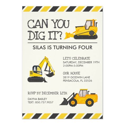 Construction Birthday Party Invitation | Zazzle.com Construction Themed Birthday Party, Digger Birthday, Construction Birthday Invitations, Construction Theme Birthday Party, Construction Theme Party, Construction Birthday Party, Construction Birthday Parties, Party Invite Design, Construction Theme