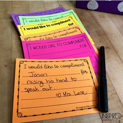 Kindness Box Ideas Classroom, Compliment Bulletin Board Ideas, Elementary Class Management, Compliment Cards For Students, Classroom Organisation Primary, Classroom Transitions, Trendy Classroom, Elementary Printables, Compliment Cards