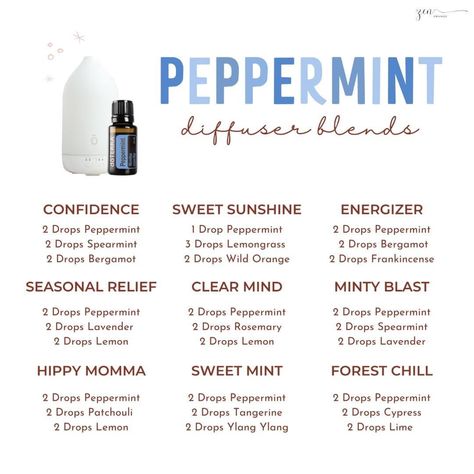 Peppermint Blends For Diffuser, Peppermint Essential Oil Diffuser Blends, Peppermint Essential Oil Uses, Roller Blends, Calming Tea, Doterra Diffuser Blends, Essential Oil Diffuser Blends Recipes, Spearmint Essential Oil, Essential Oil Diffuser Blends