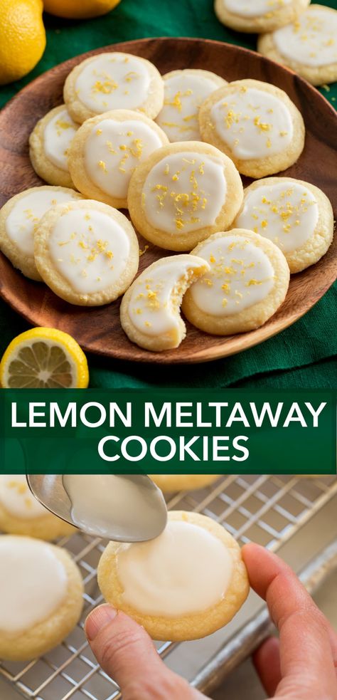 Classy Desserts, Lemon Meltaway Cookies, Meltaway Cookies, Cookie Glaze, Lemon Drop Cookies, Lemon Cookies Recipes, Lemon Sugar Cookies, Lost 100 Pounds, Lemon Cookies