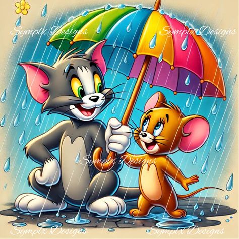 Art About Childhood, Tom Og Jerry, Umbrella Cartoon, Tom And Jerry Pictures, Tom And Jerry Cartoon, Disney Toms, Eyeball Art, Tom Y Jerry, Disney Cartoon Characters