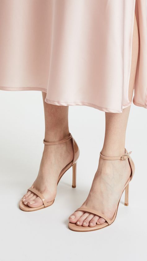 Nude Pumps Outfit, Beige Sandals Heels, Silver Metallic Heels, Pumps Outfit, Stuart Weitzman Heels, Ankle Strap Block Heel, Nude Sandals, Mid Heels Pumps, Nude Pumps