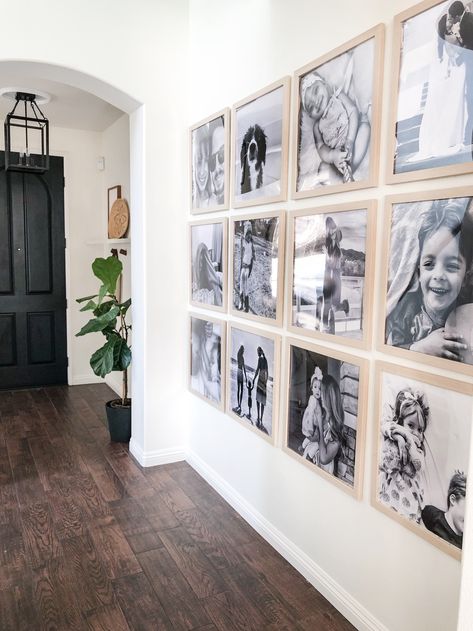 Our Natural Oak Barnwood Style Picture Frames are the perfect frame for your next family gallery wall 😍 Frame size 20x20 📸: @everything.kris   #arttoframes #customframing #gallerywall #gallerywalldecor Gallery Wall Oak Frames, Oak Frame Gallery Wall, 5 Family Pictures On Wall, Square Frames On Wall, Family Picture Gallery Wall, Gallery Wall Frame Sizes, Prints Display, Online Picture, Daylight Basement