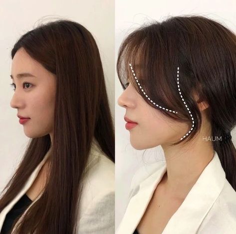 Bangstyle Straight Hair, Bangs For Flat Hair, Ponytail With Front Pieces, Hair Bangstyle Korean, Korean Bangstyle Hair, Bangstyle Hair Medium, Hair Bangstyle, Bangstyle Hair Long, Bangstyle Hair